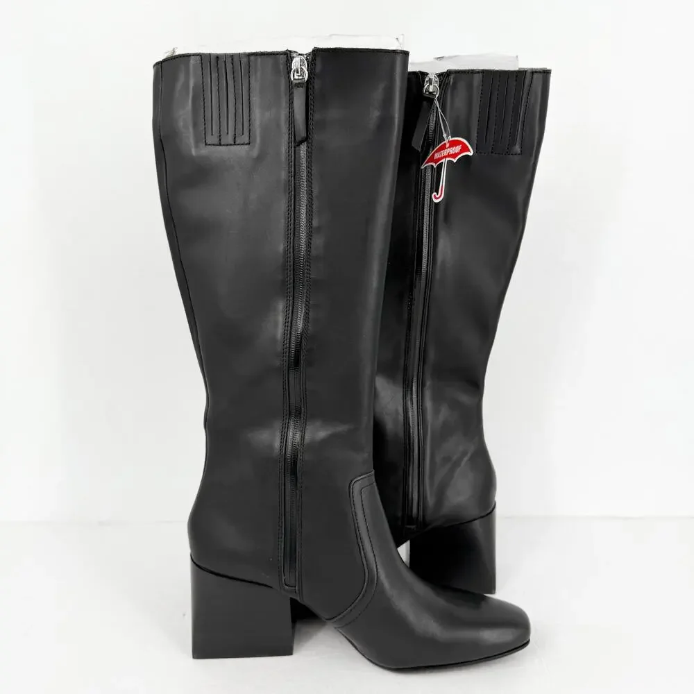 Blondo Black Tall Leather Knee Boots with Block Heel